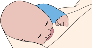 Zeichnung: Nachdem das Baby an der Brust angedockt ist, fängt es an zu saugen.